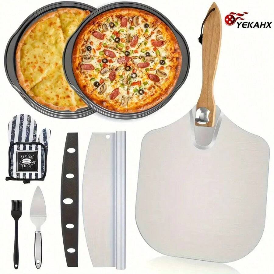 TAIMASI Premium Pizza Stone Set - Large Thermal Shock Resistant Baking Stone For Oven & Grill | Includes Peel Paddle & Cutter - Essential For: • Labor Day Backyard Cooking • Thanksgiving Holiday Baking • Christmas Gift For Home Chefs • New Year's Culinary Resolutions - Black - View 1