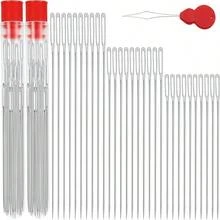 DTDNZKN 60 PCS Large Eye Hand Sewing Needles Set - 3 Sizes Leather Embroidery Thread Needles, Stainless Steel Hand Quilting Needles With Threader - Ideal For Hand Sewing, Art, And Crafts - trắng - Xem 1