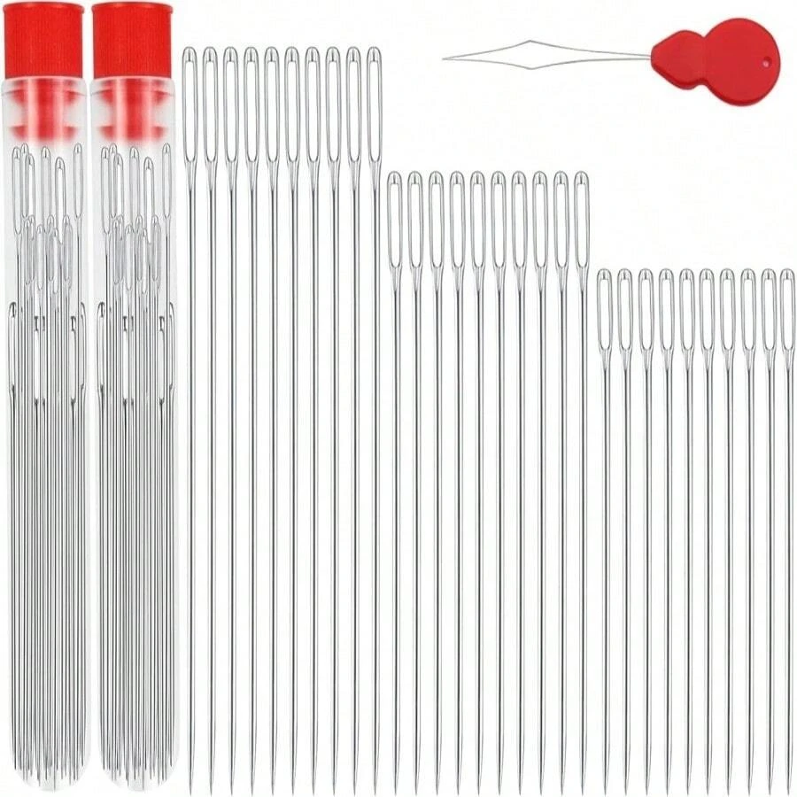 DTDNZKN 60 PCS Large Eye Hand Sewing Needles Set - 3 Sizes Leather Embroidery Thread Needles, Stainless Steel Hand Quilting Needles With Threader - Ideal For Hand Sewing, Art, And Crafts - trắng - Xem 1