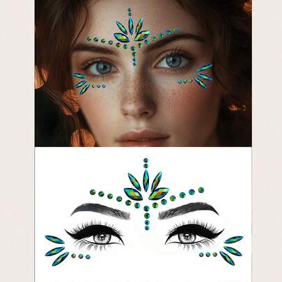 彩色面部宝石化妆贴纸，防水持久仿水钻，适合化妆舞会、节日、派对、Y2K