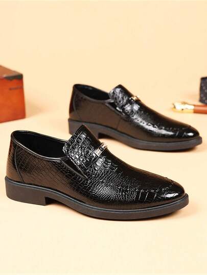 2025 Nowych męskich butów formalnych, gruba podeszwa, antypoślizgowe, wsuwane, miękkie i wygodne, odpowiednie na oficjalne okazje, do pracy, na wesele, do codziennych dojazdów, skóra PU, wodoodporne, odporne na olej, wzór krokodyla, do biura, na spotkanie, do pracy i na co dzień