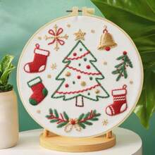 1 件刺绣套件，20x20cm/7.9x7.9 英寸，圣诞主题，手工 DIY 刺绣套件，适合成人和初学者，包括用户手册、印花布、刺绣框架、针线