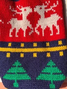 1 件雪花和鹿图案宠物毛衣，适合小型犬和猫的保暖服装，秋冬季 - 藍色 - 查看 5