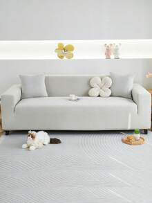 1 件纯色高弹力沙发套，防滑，时尚，可机洗，适合 1/2/3/4 座沙发，家居装饰 - 淺灰色 - 查看 2