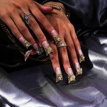 French-Style Duckbill Wearable Nail, Golden Diamond Butterfly Nail Patch, False Nail - Gold - View 5