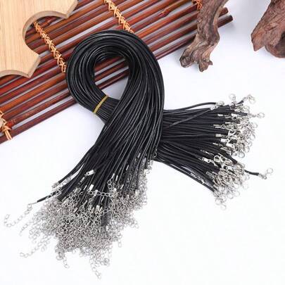 1 Pc Simple Wax Thread Necklace Rope, DIY Jewelry Accessories, Lobster Buckle Black Leather Rope, Necklace Rope Pendant Rope, Lanyard Sunglasses Chain, Sunglasses Lanyard, Glasses Accessories.