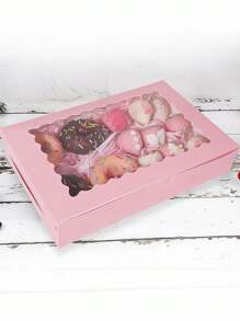 10pcs/1pc Bread Boxes With Window, 12" X 8" X 2.5" (30.5cm X 20.3cm X 6.4cm), Large White Cookie Boxes, Automatic Pop-Up Candy Boxes, Suitable For Pie, Cake, Muffin, Donut And Pastry, Party, Holiday, Wedding, Birthday - Pink - View 12