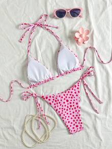 2 件套波尔卡圆点印花性感系带泳衣，海滩度假旅行，春夏新品 - 彩色 - 查看 6