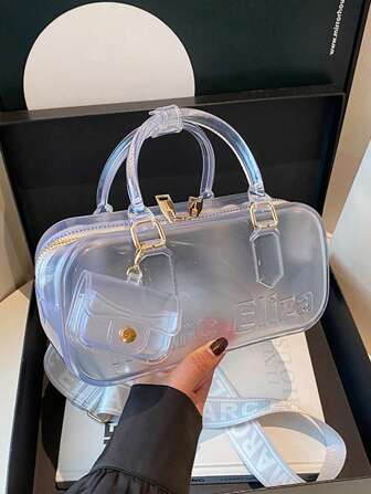 2pcs Jelly Clear Adjustable Shoulder Bag, Suitable For Travel, School, Work, Office, Crossbody Bag