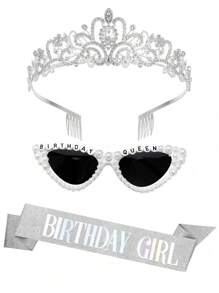 6/3/1件套 - 女孩生日绶带、女孩生日皇冠、女孩生日丝带、女孩生日头带、女孩生日发箍、女孩生日眼镜、生日女王时尚眼镜、生日派对礼品、闪亮时尚、生日派对用品 - 銀色 - 查看 11
