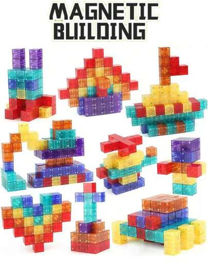 Magnetic Building Block Set - STEM Sensory Cubes, Suitable For Children, My Magnetic Puzzle Construction, Halloween And Christmas Birthday Gift Toys (Random Color Pattern Style) Magnetic Blocks Toddler Toys, Translucent Building Blocks Toys, Preschool STEM Magnet Sensory Montessori Toys For 3 4 5 6 Year Old Boys Girls