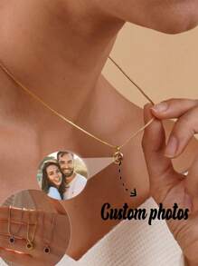 Customized Photo Necklace, Stainless Steel Box Chain Personalized Projection Necklace, Memorial Gift, Pet Memorial Jewelry With Embedded Photo, Fashionable & Minimalist Women's Jewelry, Ideal Gift For Girlfriend, Birthday, Anniversary, Party, Graduation, Wedding, Valentine's Day, Mother's Day, New Year, Christmas