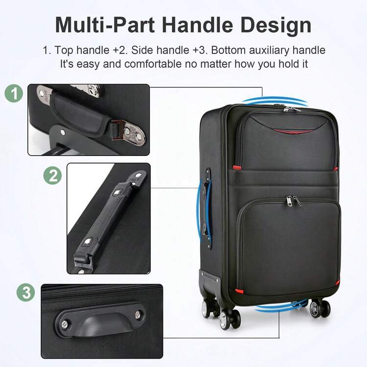 SIDIANBAN 20-Inch Carry On Luggage, Expandable Softside Luggage, Wheel Spinner Suitcase, Men And Women, Black - màu đen - Xem 8