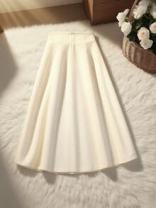 Women's Solid Color Casual Elegant Button Front Midi Skirt, Autumn/Winter