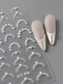 1pc Stickers For Nails With High Gloss Pearl Jewelry French Line Decoration Art Slider Holographic Self-Adhesive Tips Decals DIY Manicure Accessories Supplies - White - View 3