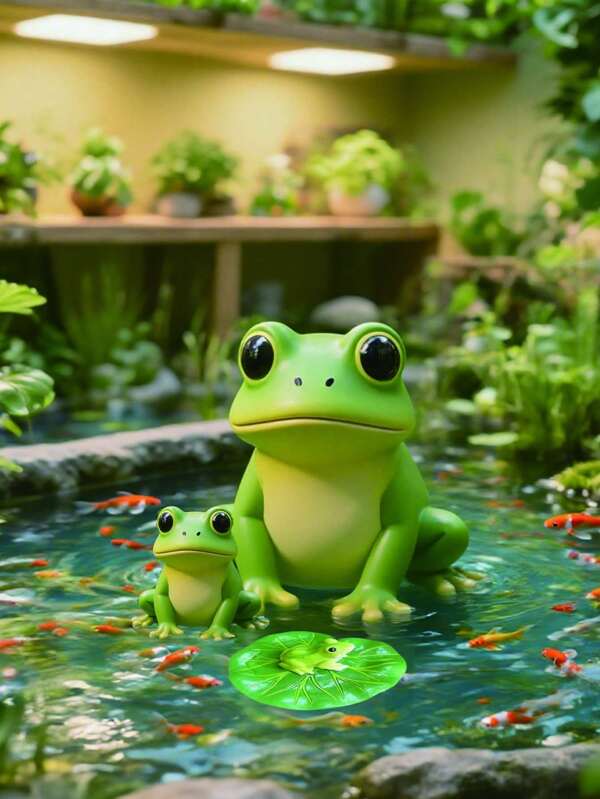 1 Set Floating Duckweed Lotus + Frog Outdoor Garden Pond Decor, Green Leaf Frog/Holding Wine Frog Statue, Suitable For Water Pool, Fish Tank, Garden Pond Decor, Holiday Party Gift