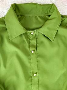 Women's Fashion Collared Blouse With Buttons On The Front, Code 1 - Army Green - View 5