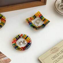 1 قطعة صينية مجوهرات من الزجاج الفسيفسائي، صحن زخرفي للأشياء الصغيرة، صينية لحفظ الخواتم، صينية عرض مجوهرات أنيقة لمنضدة الزينة أو ديكور المدخل