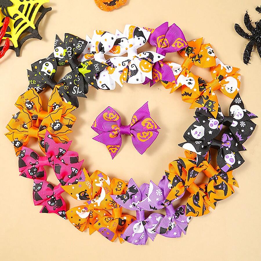 10/20pcs Halloween Bows Hair Clips Decorative Hair Accessories For Girls(Random Color) - Multicolor - View 1