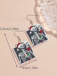 1 Pair Christmas Santa Hat & Halloween Skull Wine Glass Acrylic Earrings, Suitable For Halloween, Christmas, Gift For Friends