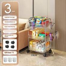 4-Tier Transparent Storage Cart - 360° Swivel Casters, Easy No-Tool Assembly, Space-Saving For Home, Office, Kitchen, Bathroom Multi-Purpose Organizer - Cosmetics, Snacks, Books, Tools Storage, Sturdy Frame Design, Durable Construction, Home Organization Essential - Multicolor - View 12