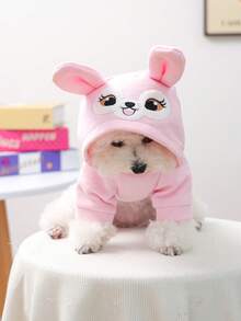 1pc Pet Clothes, Cute Rabbit Hoodie For Small Dogs & Cats, Easter Outfit - Pink - View 3
