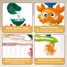 Zabawka do kąpieli Cute Crabs Water Wheel Rotary Bath Toy, ABS Material Bathroom Track Toddler Shower Bath Playset, Water Playtime & Animal Role - Fun Learning Bath Toy For Teens And Preschoolers, ABS Material, Mixed Colors, Bath Toy