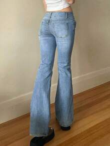 European And American Crossover Street Fashion Y2K Hot Girl Tight Low-Waist Denim Flare Pants - Light Wash - View 3
