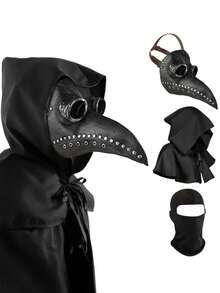 1set Plague Doctor Mask Set – Medieval Gothic Bird Beak Halloween Mask, Long Beak Leather Costume Mask For Cosplay, Horror Parties & Themed Events (Perfect For Halloween) - Multicolor - View 1