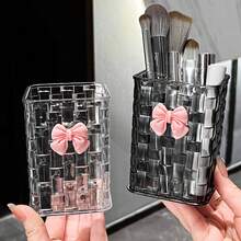 1pc Desktop Pen Holder, Two Colors. 4.13*2.95*2.95in, Clear Acrylic Desktop Organizer - Pen Holder And Storage Box Daily Necessities For Offices And Dormitories,Desktop Storage Box For High-End Storage; Lipstick And Cosmetics Organizer With Compartments - Multicolor - View 2