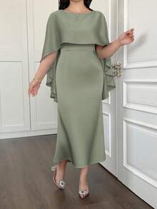 大码女式优雅修身腰连衣裙，适合春夏季 - 綠色 - 查看 6