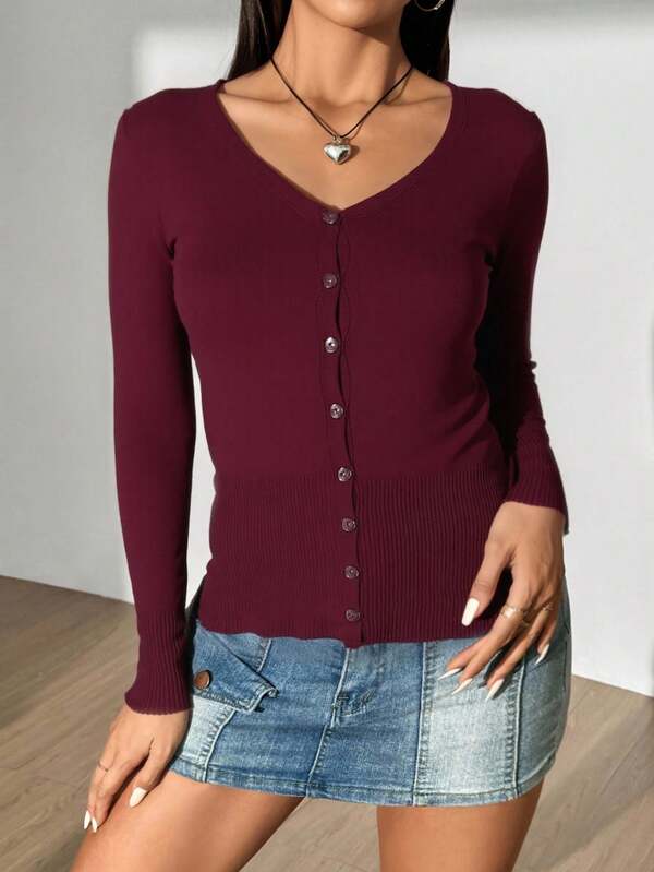 Cardigán de mangas largas con botones al frente para mujer suéter jersey