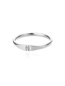 女士时尚 A-Z 字母小戒指 不锈钢戒指 美观婚礼珠宝礼物 - 銀色 - 查看 14