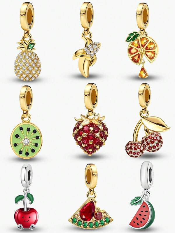 1 PC 925 Sterling Silver Delicate Fruit Series Beads Pendant Charm Pendant Ball Suitable For Bracelets DIY Women's Jewelry