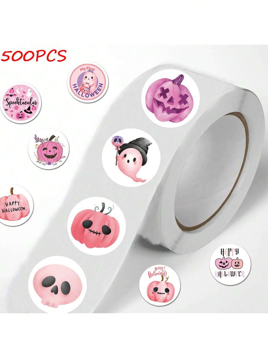 SCXXBSW 500 buah Stiker Grafiti Kartun Halloween Warna Pink untuk Dekorasi Buku, Gelas Air, Buku Catatan, Gulungan Koper, dan Lainnya. - MultiWarna - View 1