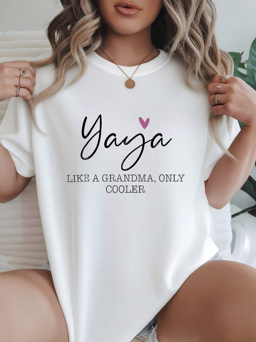 Women's-Shirt Casual Round Neck Short Sleeve Black White Options Yaya Like A Grandma, Only Cooler Print Cute Graphic Tee Summer Daily Wear Shirts Summer Tops Graphic Tees Summer Outfits Women Graphic Tees Women Crop Tops Tops Women Vintage Cotton Cute Clothes Women - trắng - Xem 1