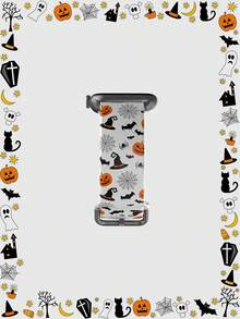 1pc Black Hat & Pumpkin Soft Elastic Breathable Comfortable Wristband Replacement Watch Band Compatible With Samsung, Huawei, Garmin, Honor Smartwatches, Compatible With Apple Watch 38mm 40mm 41mm 45mm 44mm 42mm 49mm, Fashionable Casual Multi-Color Silicone Watch Compatible With Samsung, Huawei, Garmin, Honor Smartwatches - Silicone Surface With Pattern Compatible With Huawei Watch 3/Galaxy, GT2/GT3 And Any Watch With 20/22mm Lugs