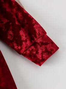 Jumpsuit Bayi Perempuan Warna Burgundy Beludru untuk Musim Gugur/Dingin, Jumpsuit Lengan Panjang Berkerut dengan Hiasan Pita + Bando Pita Polos - Burgundy - View 8