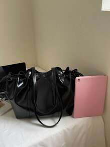 Women's Highly Attractively Retro Tote Bag New Large Capacity Fashionable Versatile Armpit Bag Daily Simple Solid Color Casual Commuter Shoulder Bag Suitable For Commuting To Work, Shopping And Daily Matching - Black - View 12