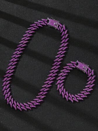 1 件钻石链项链，闪亮朋克摇滚风格吊坠项链，适合男士