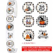 Halloween Sticker Roll - 6 Cute Spooky Designs: Funny Pumpkin + Gnome Pattern Plaid Border Stickers, Round Candy Bag Sealing Labels/Gift Wrapping/Party Decor Stickers - Multicolor - View 8