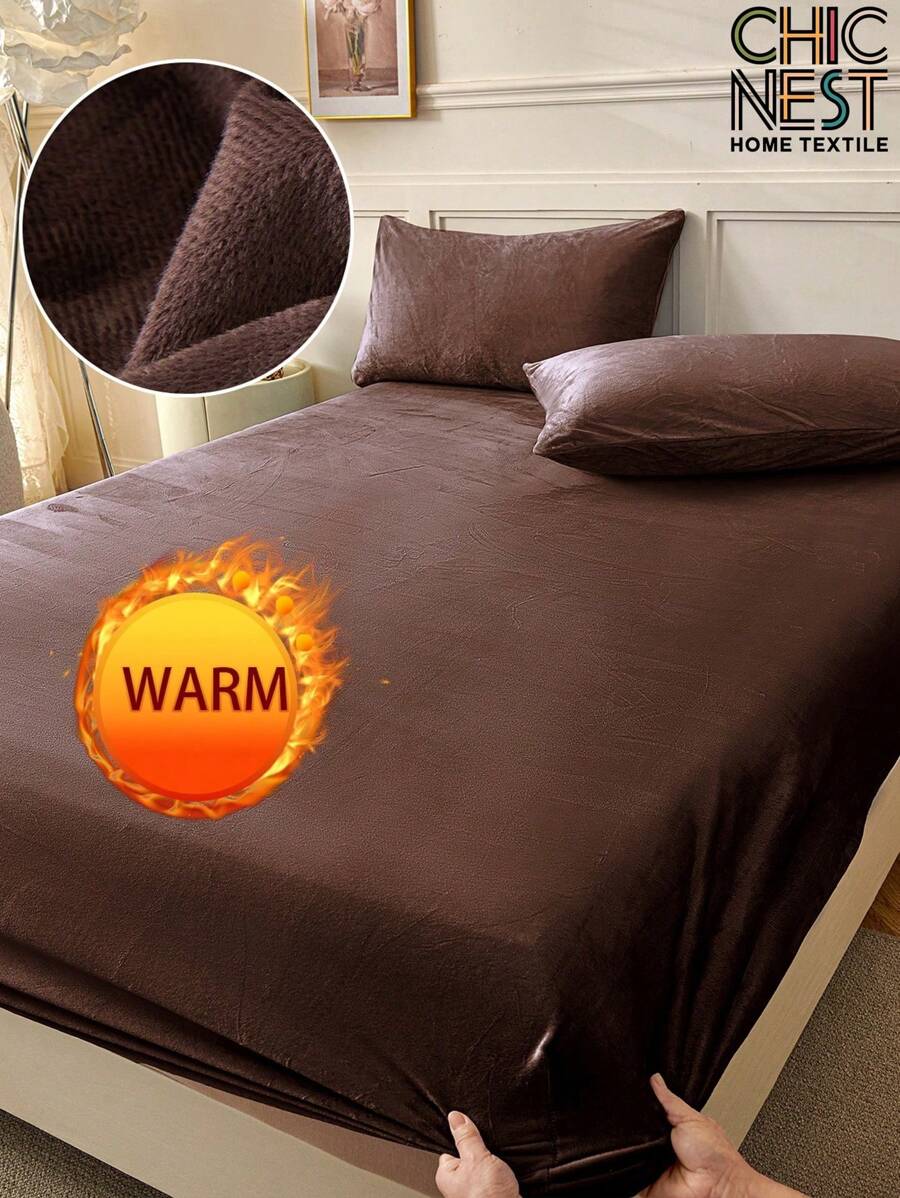 1 件天鹅绒床笠，圣诞床上用品，纯色床单，柔软舒适的床垫套，床上用品礼品，床上用品，适合秋冬季，深口袋，仅床笠，不含枕套，防尘防滑，可机洗，适合所有季节，适合双人特大号双人床 - 棕色 - 查看 1