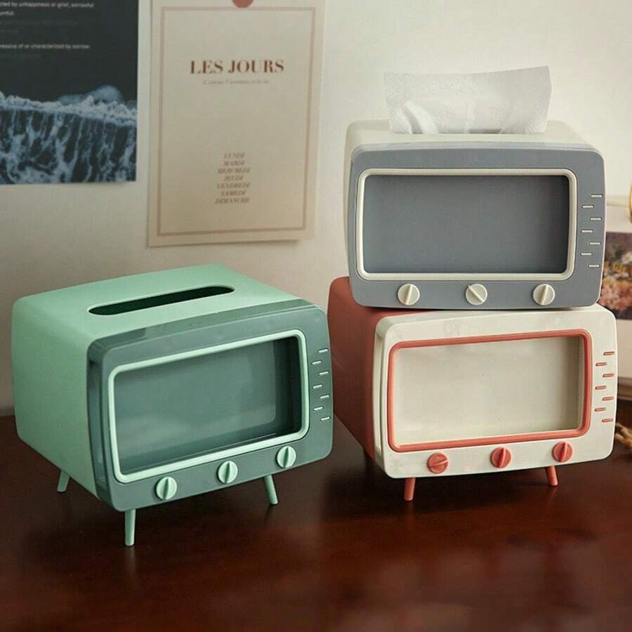 1pc Cute Cartoon TV Shaped Tissue Box With Stand, Charming Home Decor For Living Room And Desk, Available In Multiple Colors
