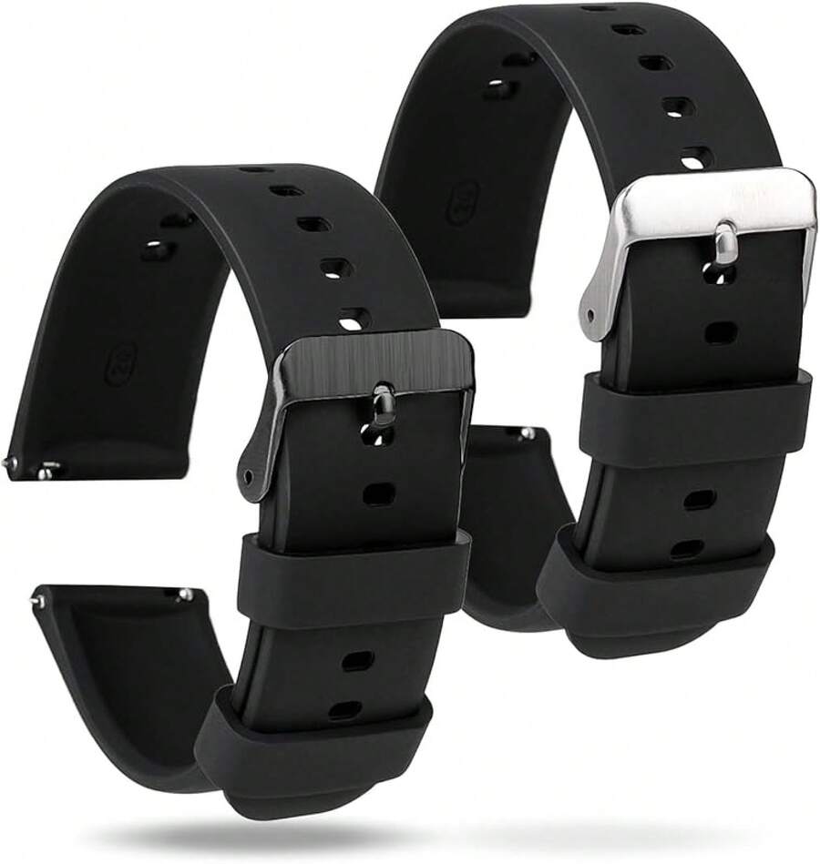 2 Piezas de Correas de Reloj de Silicona, Correas de Reloj de Reemplazo de Goma Suave de Liberación Rápida para Hombres y Mujeres - 20 mm - Ver 1