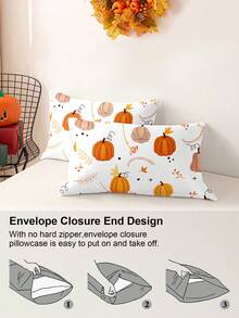Bộ 3 vỏ chăn in kỹ thuật số hình quả bí ngô lá phong Halloween (1 vỏ chăn & 2 vỏ gối) Bộ chăn ga gối mềm mại và thân thiện với da cho gia đình, Bộ ga trải giường bốn mùa Quà tặng Halloween - Nhiều màu - Xem 7