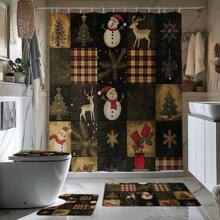 1/4 Stück abstrakte Kunst Stil Weihnachts Duschvorhang, wasserdicht, waschbar, strapazierfähiger Polyester Duschvorhang mit Haken für Badezimmer, Fitnessstudio, digitaldruck Badezimmer Dekoration