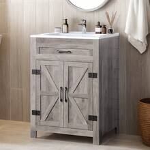 Bathroom Vanity Under Sink Pedestal With 2, Basin Cabinet With Adjustable Shelf, White - 24吋 - 水洗灰 - 查看 10