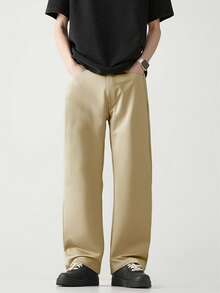 Relaxed Fit Straight Leg Pants For Men, 1-Pack | Breathable Business Casual & Everyday Trousers In Dark Gray/Black | Loose Fit Comfort For Office, Commute & Home - Màu Khaki - Xem 2