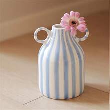 Europäischer Stil handbemalte gestreifte Keramikvase | Französische Luxus Wohnzimmer Dekoration hochwertige Kunstobjekt