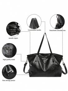 时尚百搭女士复古大容量单肩托特包经典日常流行纯色小众女士腋下包新款十字深色哥特风格万圣节斜挎包适合通勤，新款女士托特包，万圣节包包完美搭配万圣节服装参加派对